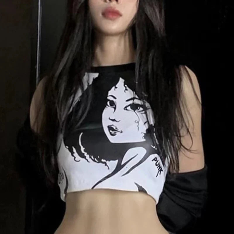 Y2K Vintage Portrait Print Sleeveless Cami Top