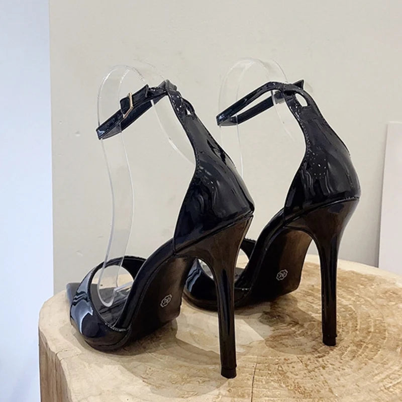 Golden Patent Leather Stiletto Sandals for Women