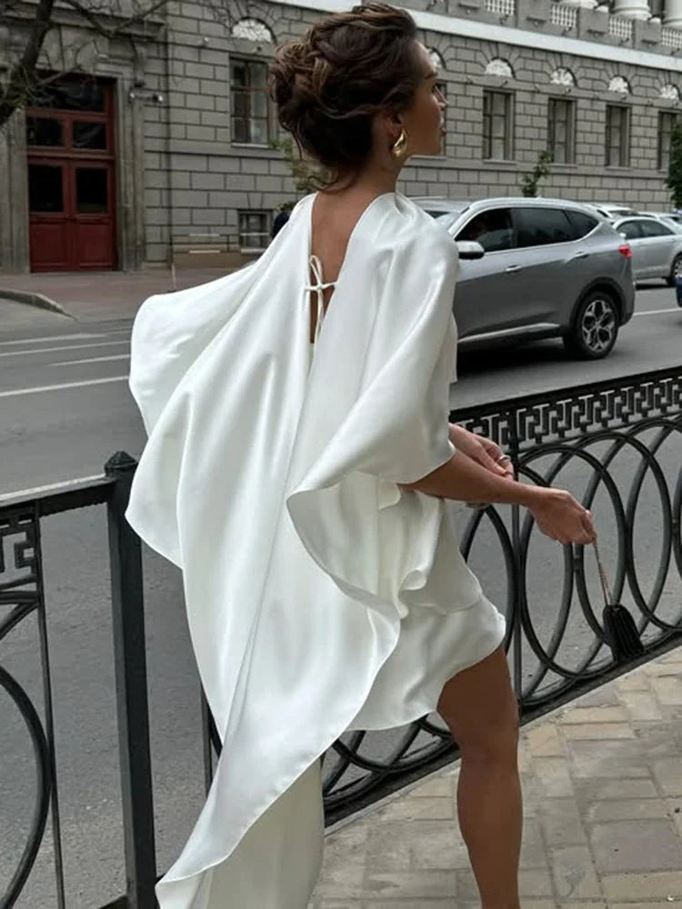 Irregular Ruffled Satin Mini Dress