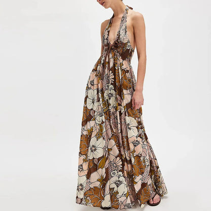 | Floral Halter Maxi Beach Dress