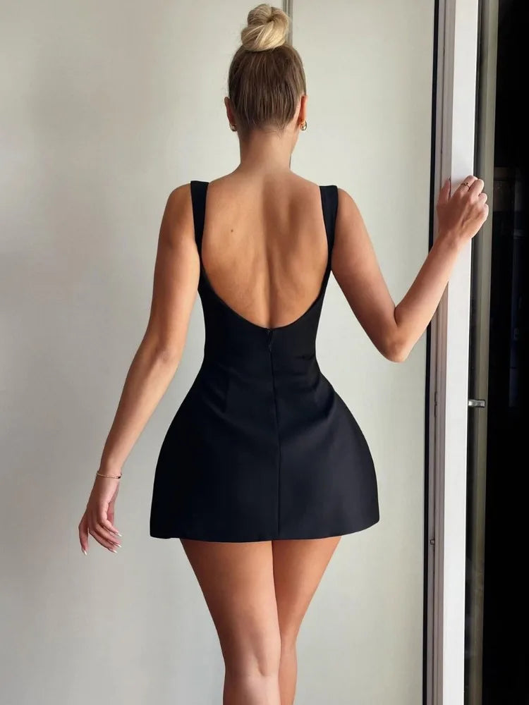 Boat Neck Princess Seam Structured Fit and Flare Mini Dress