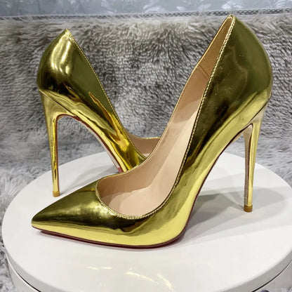 Mirror Gold Women Pointy Toe High Heel Wedding Bridal Dress Shoes