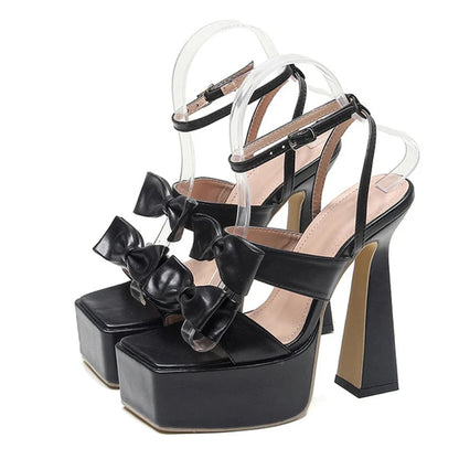 Silver Chunky High Heels Platform Sandals - Runway Style Sexy 15CM