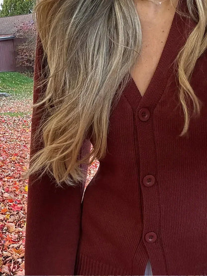 Fashion Women V-neck Knitted Bodycon Cardigan Casual Women's Single Breasted Long Sleeves Sweater Autumn Lady Singlet Knitwear