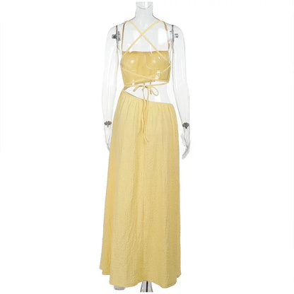 Lace Up Solid Color Open Back Long Dress