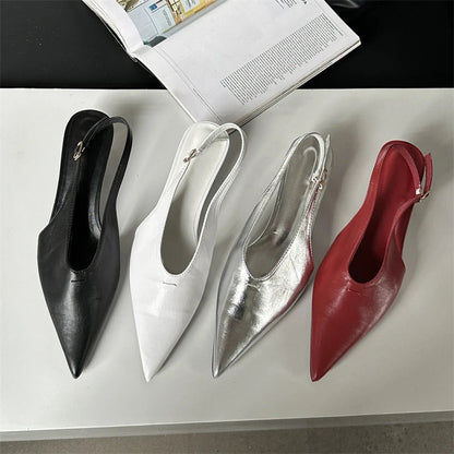 Pointed Toe Buckle Strap Pumps with Thin Low Heels for Women
