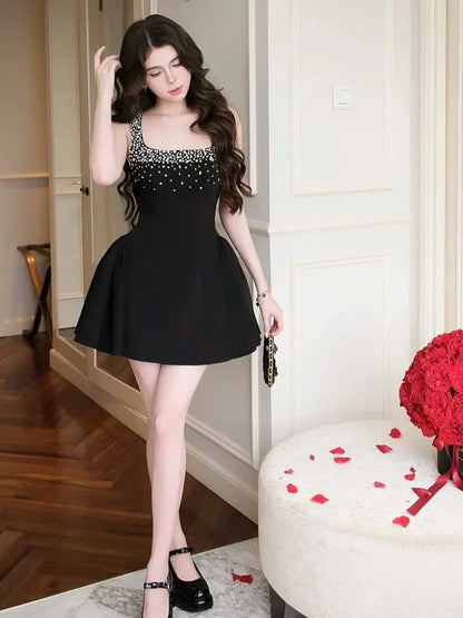Nail Drill Slash Neck Mini Dress