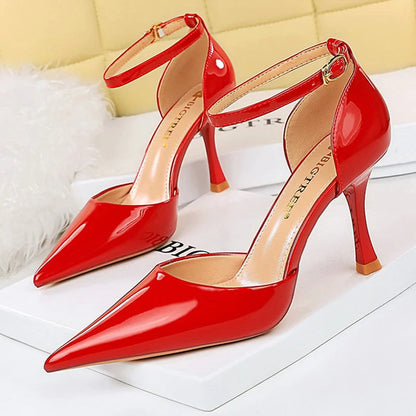 Summer Kitten Heels Sandals Women Pumps Patent Leather 8 cm Heels