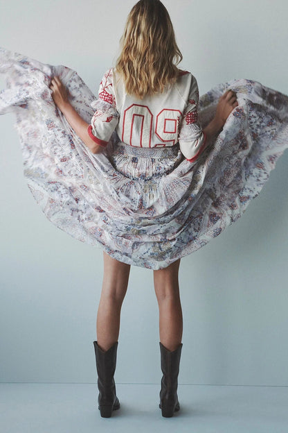 Printed Chiffon Short Sleeve A-line Boho Dress