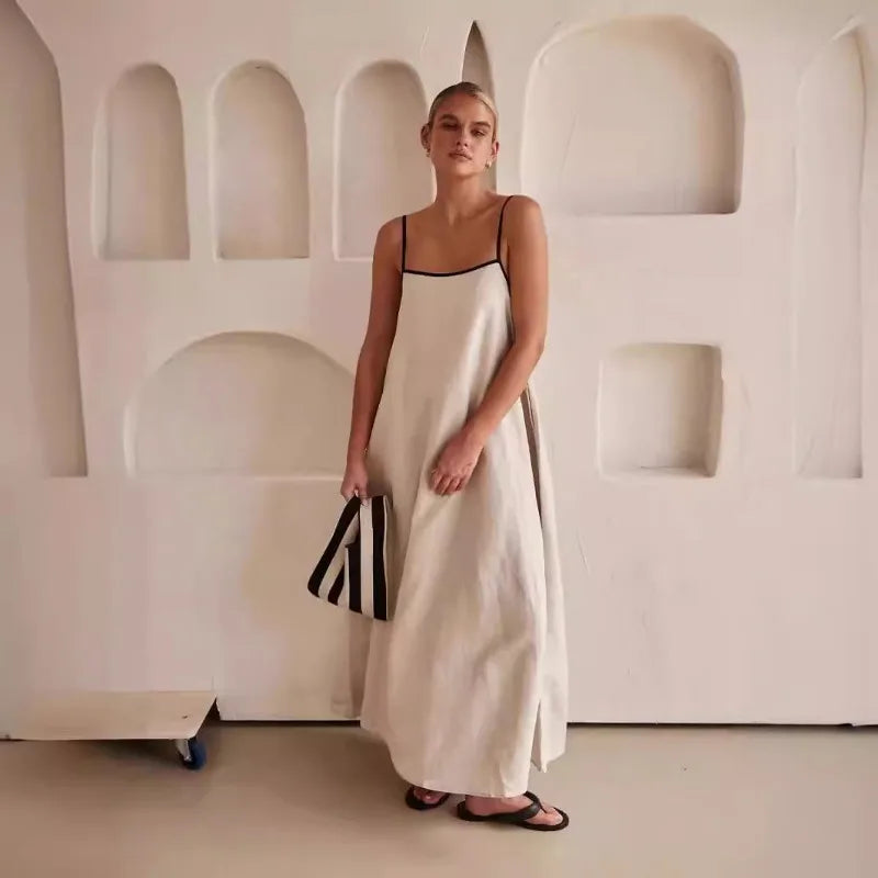 | Contrast Strap Cotton Maxi Dress