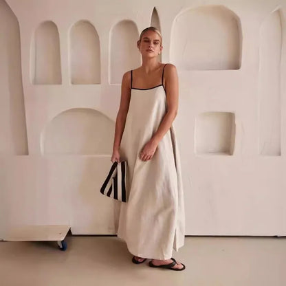 | Contrast Strap Cotton Maxi Dress