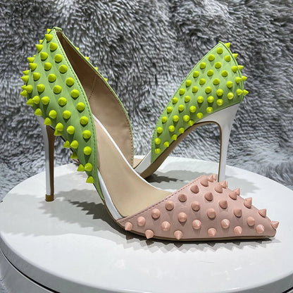 Green Pink Matte Pointy Toe High Heel Shoes for Women