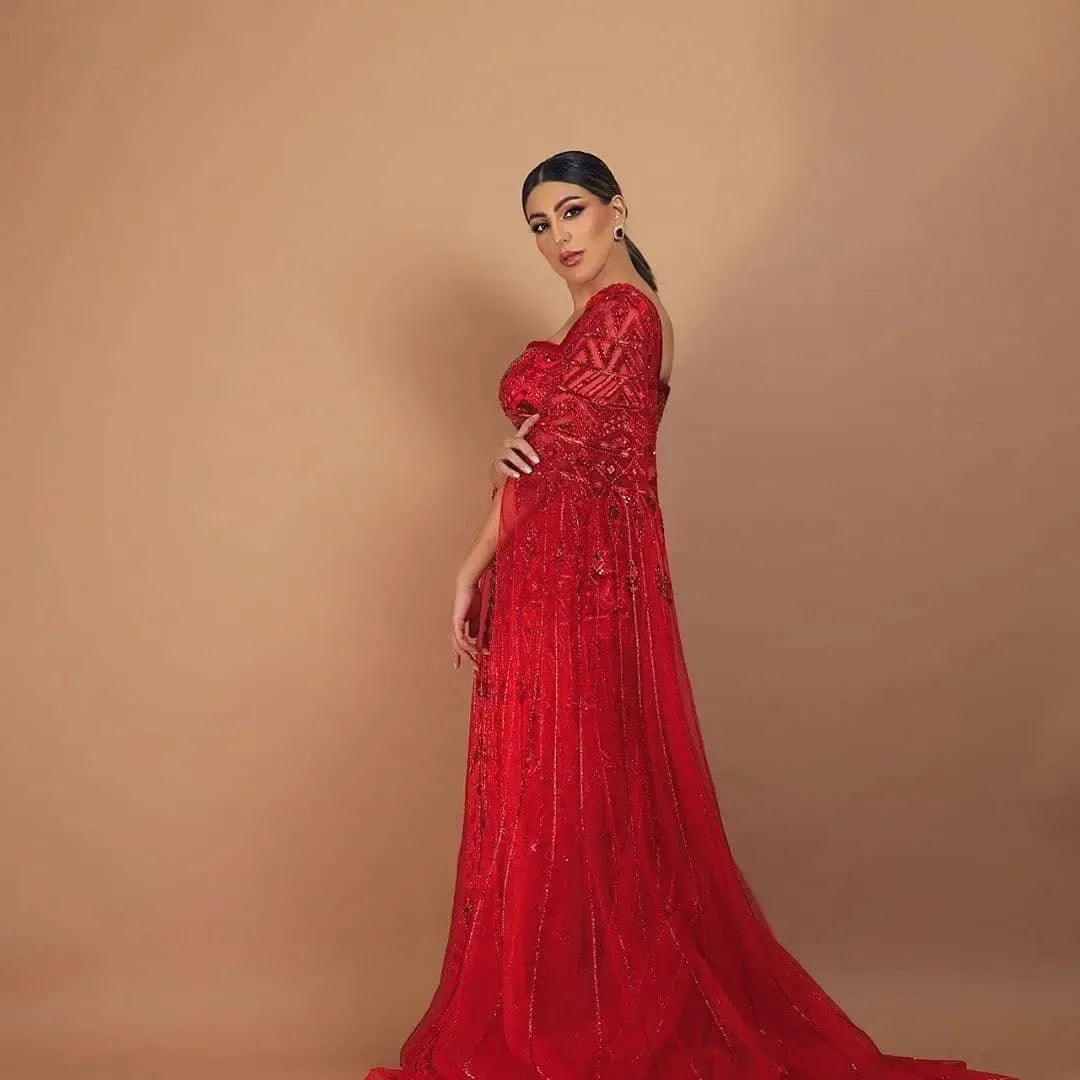 Crystal Beading Evening Dress with Cape Sleeve Customized