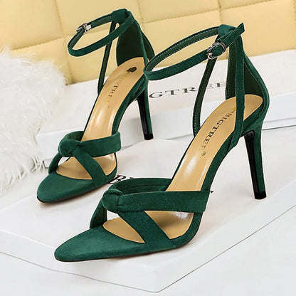 11cm High Heeled Suede Stilettos Sandals for Ladies Summer