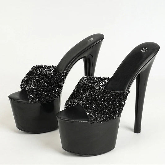Black Red High Heels Platform Slippers for Women Summer