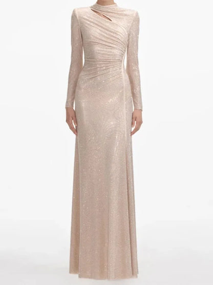 Pleated Diamond Asymmetrical Long Dress
