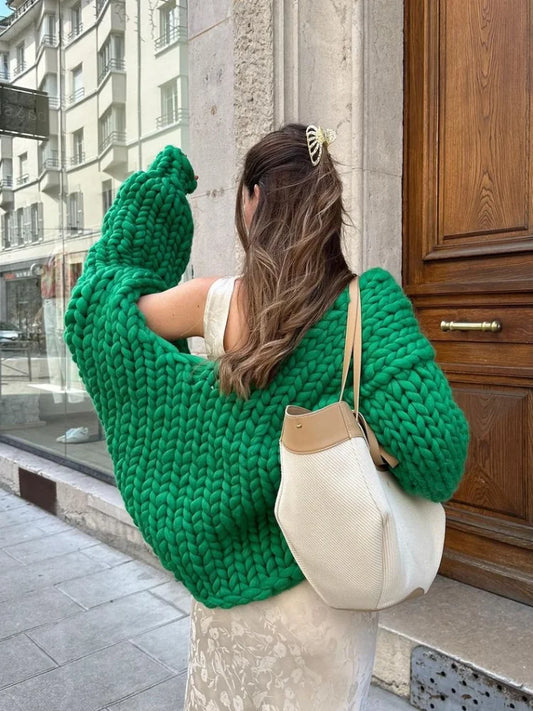 Knitted Twist Chic Cardigans Women Elegant Long Sleeve Loose O-neck Sweaters Female Autumn Vintage All-match Coats Tops