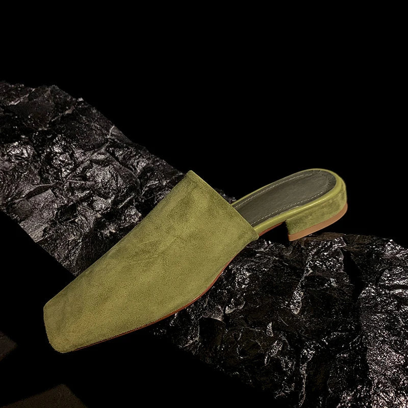 | Leather Croc-Embossed Low Heel Mules