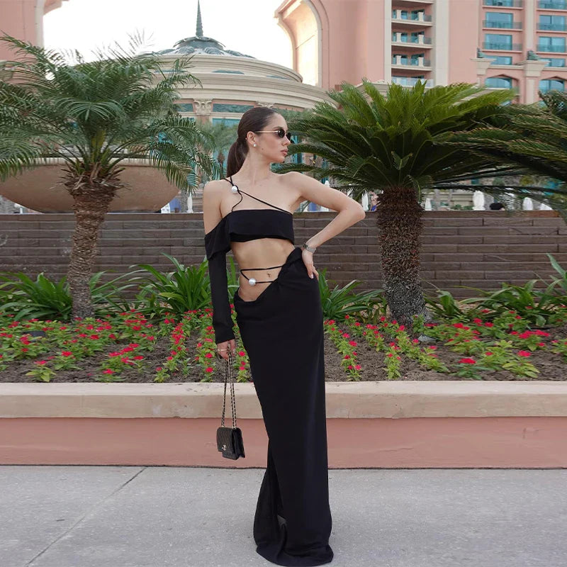 Tube Top Long Skirt Casual Two Piece Set