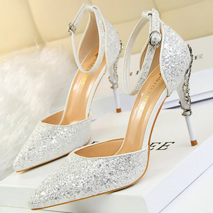 Sequin Wedding Pumps with Metal Decoration - 7.5cm Stilettos
