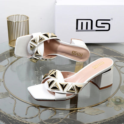 Metal decorative willow nails open toe sandals with 7CM thick heels