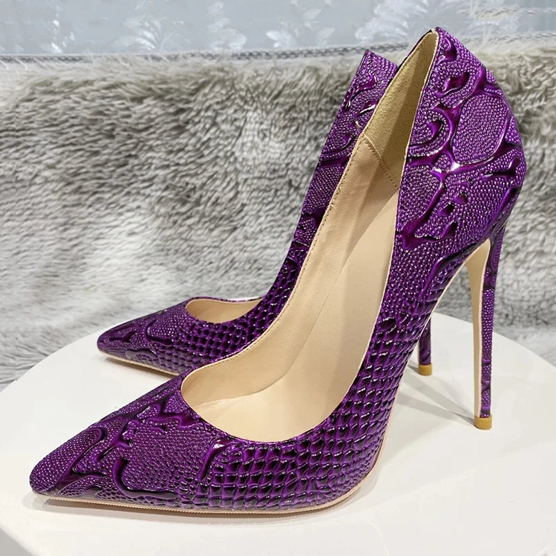Embossed Crocodile Women Sexy Pointy Toe High Heel Shoes