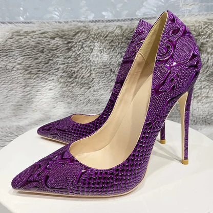Embossed Crocodile Women Sexy Pointy Toe High Heel Shoes