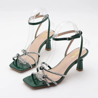 Rhinestone Summer Sandals with High Heels