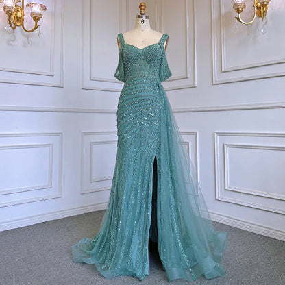 Caramel Mermaid Evening Gown with High Slit