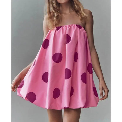 | Polka Dot Strapless Bubble Mini Dress