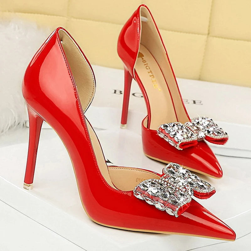Rhinestone Women's High Heel Pumps in Patent Leather