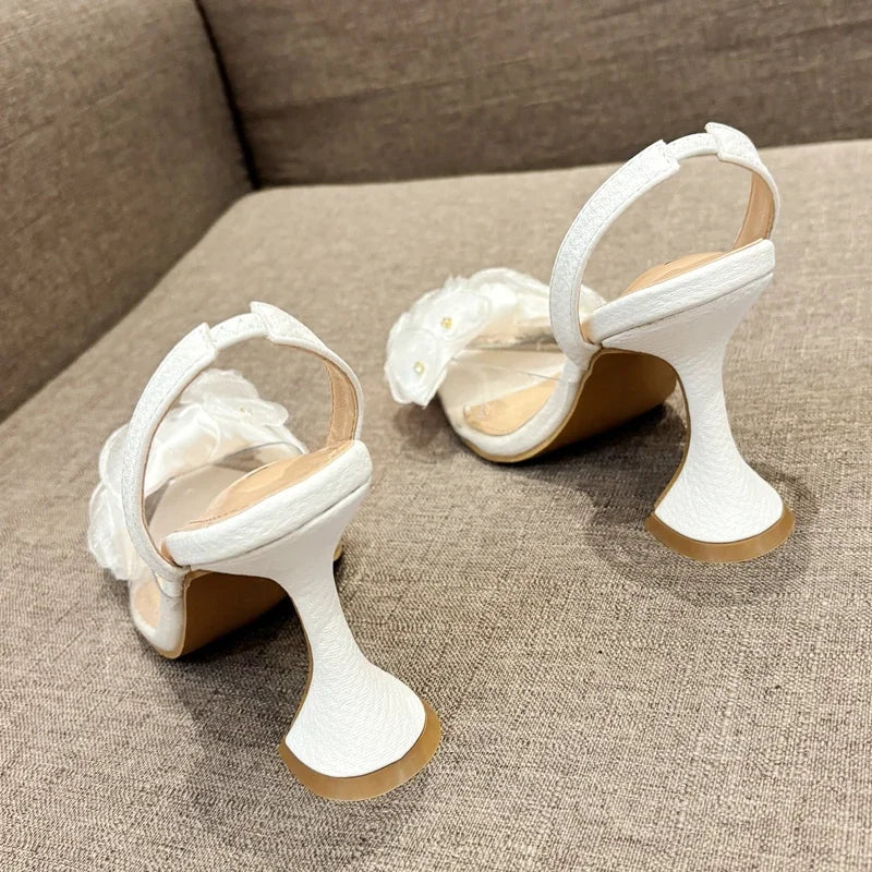 Slingback Pointed Toe Flower PVC Transparent Women Pumps High Heels