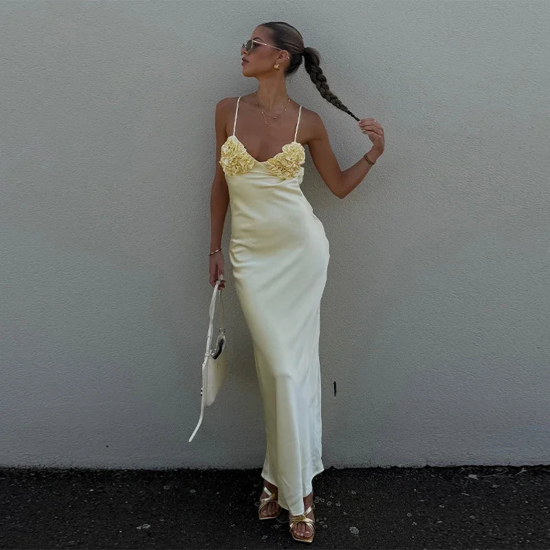 3D Flower Solid V-neck Mid Prom Dress