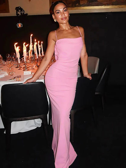 Solid Spaghetti Evening Club Bodycon Dress