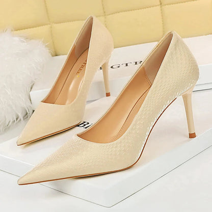 Embossed Satin High-heeled Shoes Women Pumps with Kitten Heels