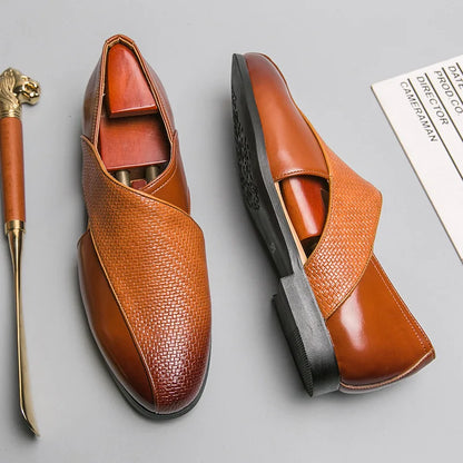 Genuine Leather Loafers | Cross-Strap Detail | Slip-On