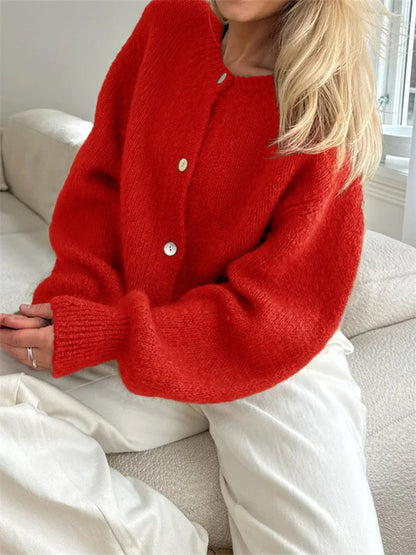 Fuzzy Button Down Knit Warm Cardigan