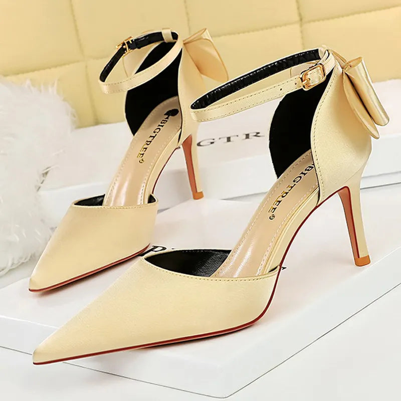 Bow-knot Kitten Heels Women Pumps Satin Stiletto High Heels - Sexy Party Shoes