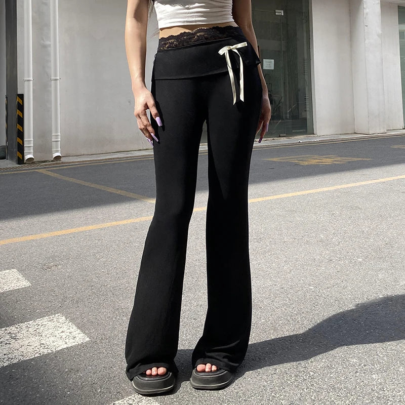 Lace Spliced Bow Yoga Pant