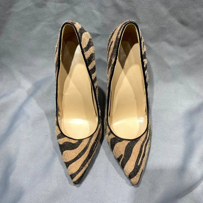Hairy Brown Zebra Women Pointy Toe High Heel Shoes