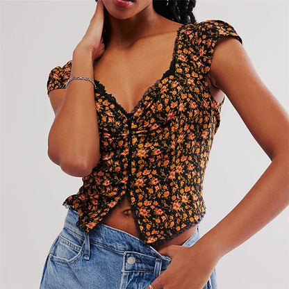 | Floral Ruche Crop Top