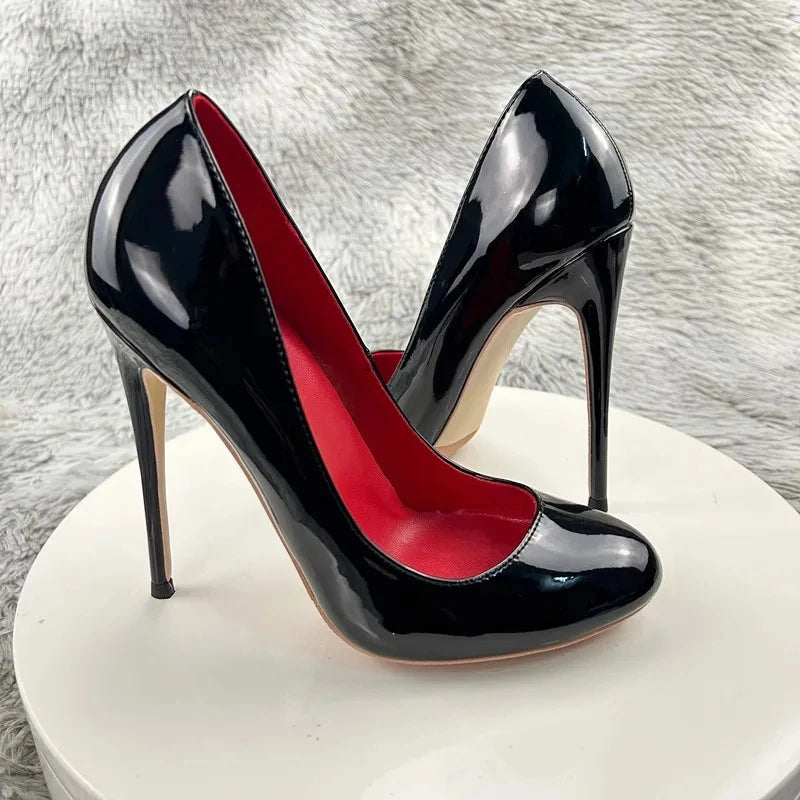 Nude and Black Patent Leather Stiletto Pumps for Women