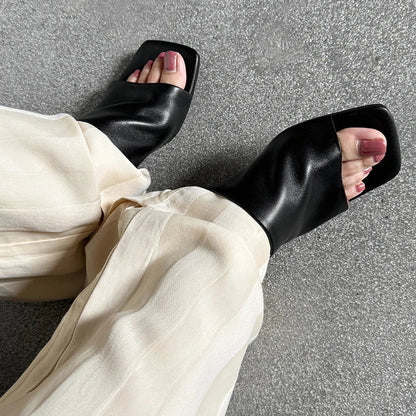 | Red Leather Heeled Mules