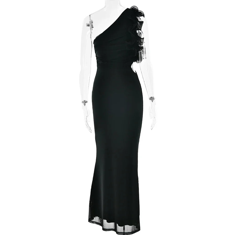 One Shoulder Ruffles Women Maxi Dress