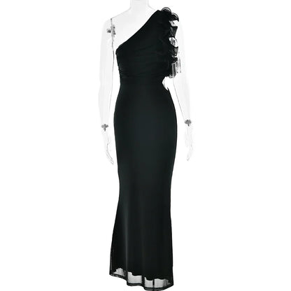 One Shoulder Ruffles Women Maxi Dress