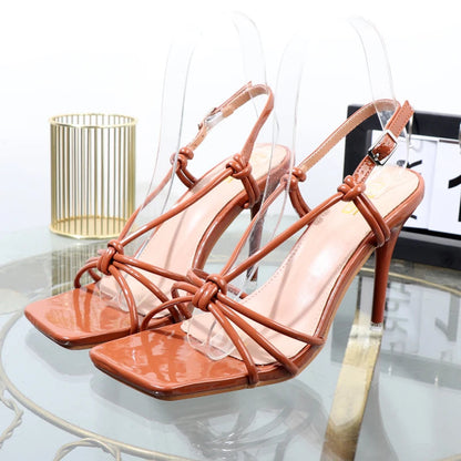 Summer T-buckle sandals with thin 9.5CM heels