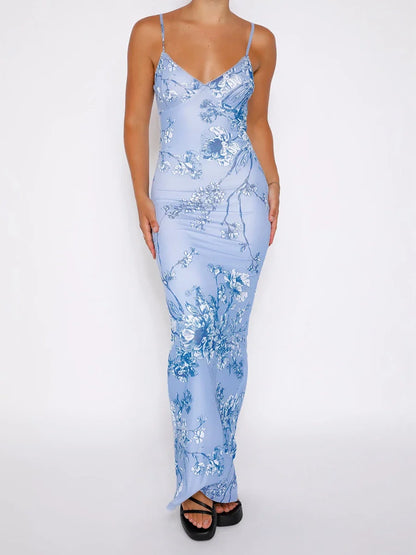 Floral Sleeveless V-neck Vacation Dress
