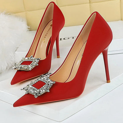 Luxury Banquet Shoes with Metal Rhinestone Detail and 10 cm Heels for Women