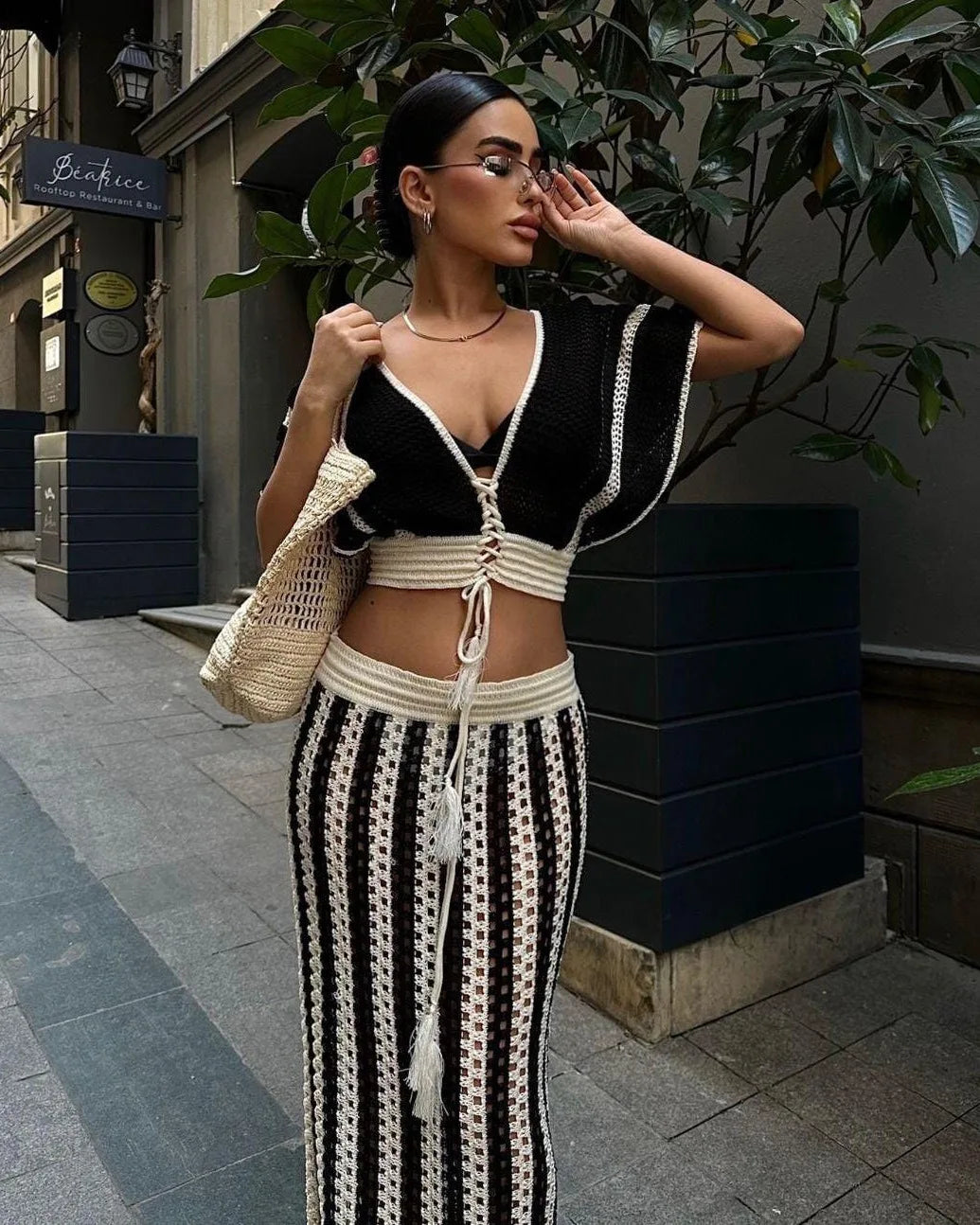 Bow Print Drawstring Shorts Two Piece Set