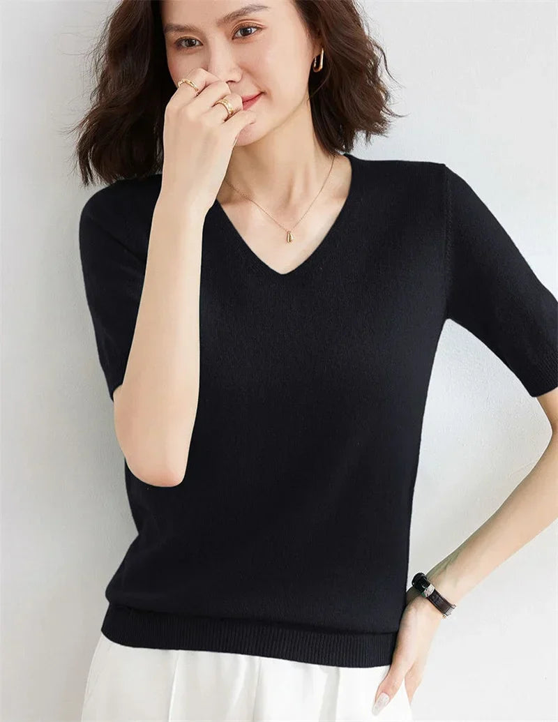 | V-Neck Knit Top